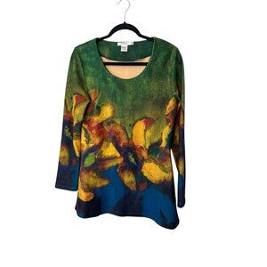 Feratelli Women's Small Multicolor Floral Long Sleeve Scoop Neck Shirt Polyester